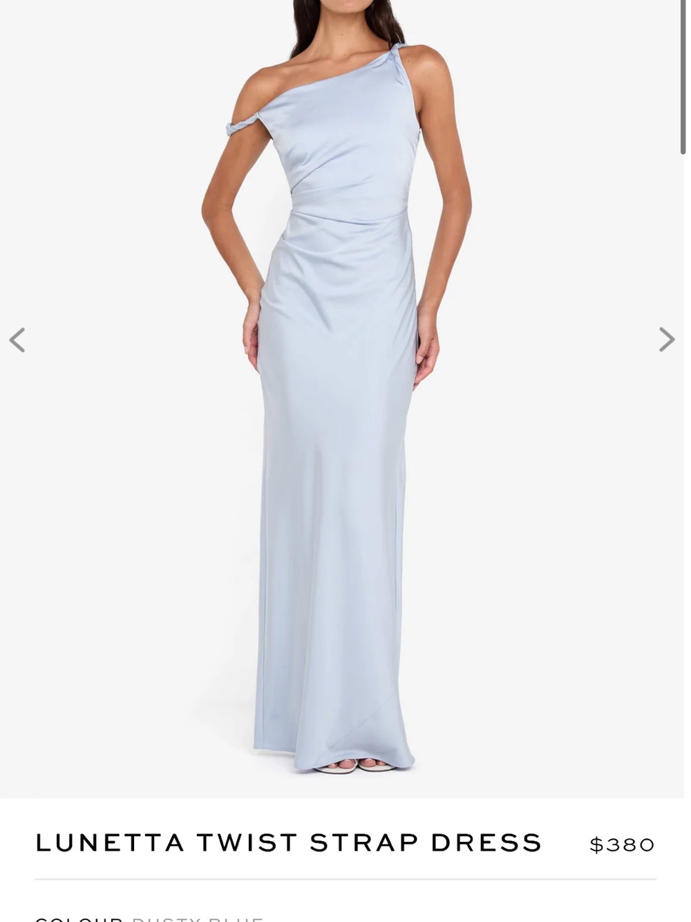 Bec & Bridge One-Shoulder Satin Gown in Dusty Blue